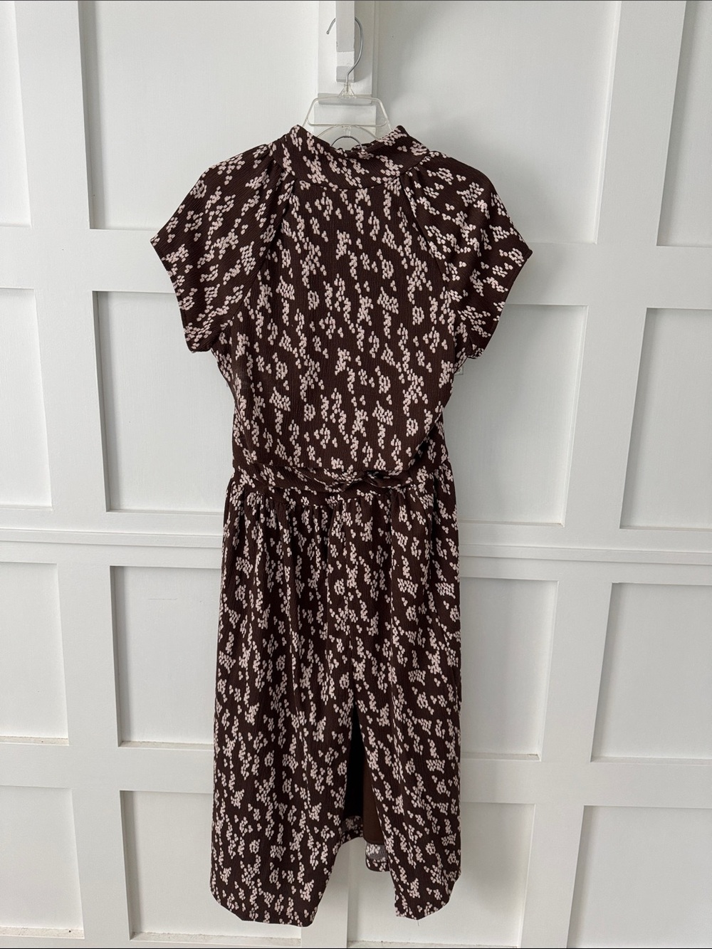 Brown Floral Print Short-Sleeve Midi Crop Top and Skirt